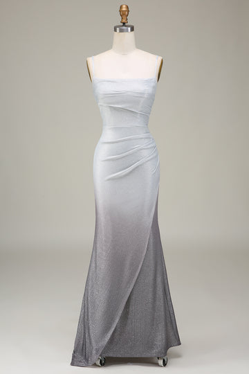 Sparkly Grey Mermaid Prom Dress with Pleated